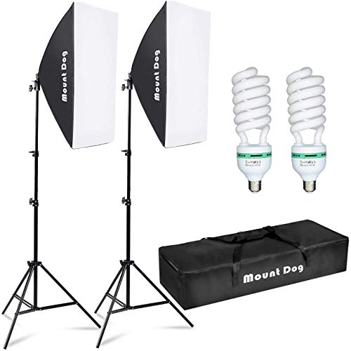 MOUNTDOG Softbox Lighting Kit Photography Studio Light 2x50x70cm Professional Continuous Light System with E27 95W Bulbs 5500K Photo Equipment for Filming Model Portraits Advertising Shooting