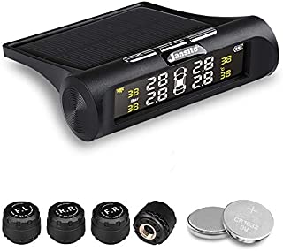 Jansite TPMS Solar Tire Pressure Monitoring System, Universal Wireless LCD Display 4pcs Waterproof External Sensors Real-time Detection Tire Pressure Temperature Auto Security Alarm Systems 0-62 PSI