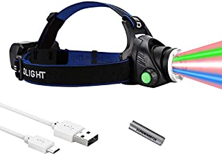 LUMENSHOOTER H15 Zoomable LED Headlamp USB Rechargeable, Red Green White Blue Color Changing Head Light Flashlight, Multi-color Hunting Headlight for Night Vision Hunting, Fishing, Camping, Reading