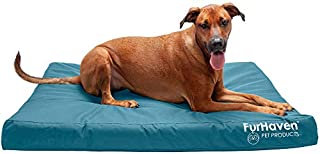 Furhaven Pet Dog Bed - Deluxe Orthopedic Mat Water-Resistant Indoor-Outdoor Logo Print Traditional Foam Mattress Pet Bed with Removable Cover for Dogs and Cats, Deep Lagoon, Jumbo