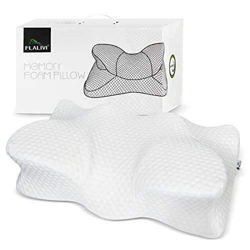 Flalivi Cervical Pillow, Memory Foam Pillow, Contour Pillows for Neck and Shoulder Pain, Ergonomic Orthopedic Sleeping Neck Contoured Support Pillow for Side Sleepers, Back and Stomach Sleepers