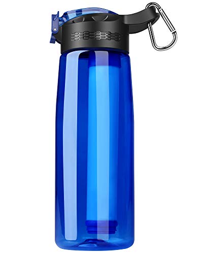 SimPure Filtered Water Bottle, Emergency Water Purifier with 4-Stage Integrated Filter Straw for Travel, Camping, Hiking, Backpacking, BPA Free