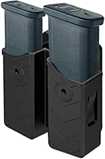 HQDA Universal Double Magazine Pouch 9mm .40 Mag Holder Dual Stack Mag Holster Fits Glock 17 19 23 43 Duty Belt OWB Handgun Mag Holder for Taurus CZ S&W Sig Sauer Beretta H&K Colt Browning Ruger CANIK