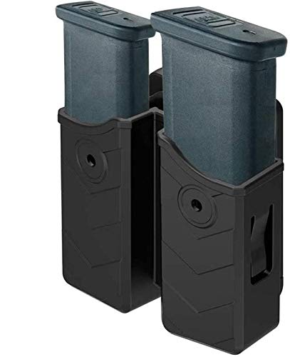 HQDA Universal Double Magazine Pouch 9mm .40 Mag Holder Dual Stack Mag Holster Fits Glock 17 19 23 43 Duty Belt OWB Handgun Mag Holder for Taurus CZ S&W Sig Sauer Beretta H&K Colt Browning Ruger CANIK