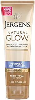 Jergens Natural Glow +FIRMING Self Tanner, Sunless Tanner for Medium to Tan Skin Tone, Anti Cellulite Firming Body Lotion, for Natural-Looking Tan, 7.5 Ounce (Packaging May Vary)