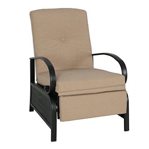 Patio Tree Outdoor Recliner Chair Automatic Adjustable Patio Lounge Chair with Cushion (Beige)