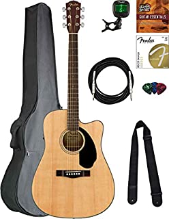 Fender CD-60SCE Dreadnought Acoustic-Electric Guitar - Natural Bundle with Gig Bag, Tuner, Strap, Strings, Picks, Austin Bazaar Instructional DVD, and Polishing Cloth