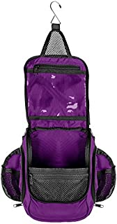 Compact Hanging Toiletry Bag and Organizer, Water Resistant with Mesh Pockets (Eggplant)