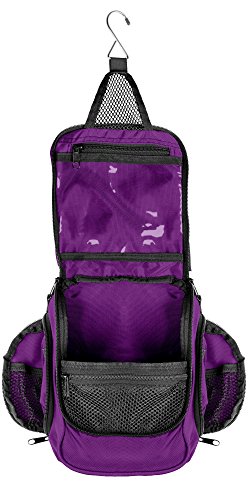 Compact Hanging Toiletry Bag and Organizer, Water Resistant with Mesh Pockets (Eggplant)