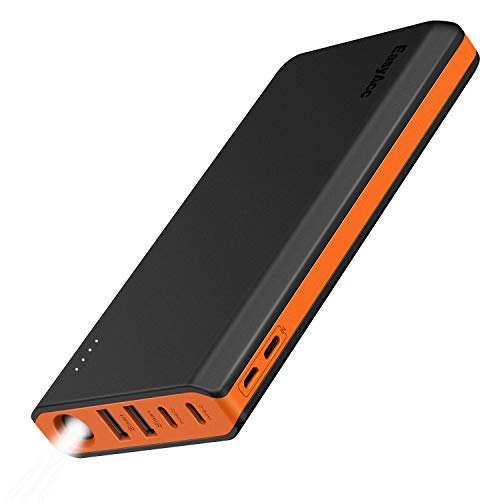 EasyAcc 20000mAh Portable Charger USB C 4 Outputs & 2 Inputs USB C Power Bank with Flashlight External Battery Pack Charger Type C for iPhone iPad Samsung Android - Black and Orange