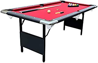 Hathaway Fairmont Portable 6-Ft Pool Table for Families with Easy Folding for Storage, Includes Balls, Cues, Chalk (Red)