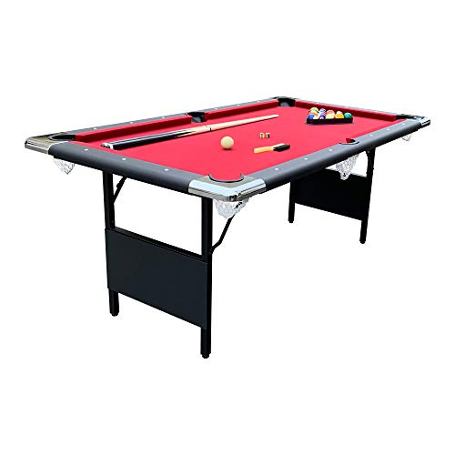 Hathaway Fairmont Portable 6-Ft Pool Table for Families with Easy Folding for Storage, Includes Balls, Cues, Chalk (Red)