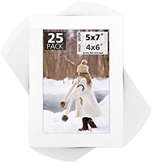 Mat Board Center, Pack of 25, 5x7 White Picture Mats with White Core for 4x6 Pictures