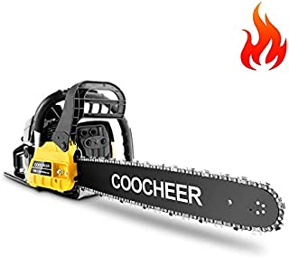 COOCHEER 62CC Gas Powered Chainsaw, Full Crank 2 Cycle Gas Powered Chainsaw with 20-Inch Bar | Automatic Oiler | Tool Kit (Black &Yellow)