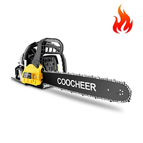 COOCHEER 62CC Gas Powered Chainsaw, Full Crank 2 Cycle Gas Powered Chainsaw with 20-Inch Bar | Automatic Oiler | Tool Kit (Black &Yellow)