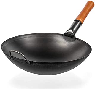 Yosukata Carbon Steel Wok Pan - 14  Woks and Stir Fry Pans - Chinese Wok with Round Bottom Wok - Traditional Chinese Japanese Woks - Black Steel Wok