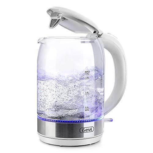 Gevi Electric Kettle, 1.7L Glass Tea Kettle - Water Boiler with LED Light, Glass Kettle Electric (BPA Free) with Fast Boiling, Auto Shut-off & Boil-dry Protection - 1500W Cordless Electric Kettle