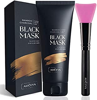 Aliceva Black Mask, Blackhead Remover Mask, Charcoal Peel Off Mask, Charcoal Mask, Charcoal Face Mask for All Skin Types with Brush - 2.12 FL.OZ / 60G