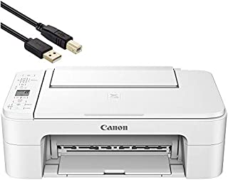 Canon PIXMA TS 3000 Series Wireless Inkjet All-in-One Printer - Print, Scan and Copy for Home or Office - up to 4800 x 1200 Resolution, 1.5 Segment LCD Display - White - BROAGE 6 Feet Printer Cable