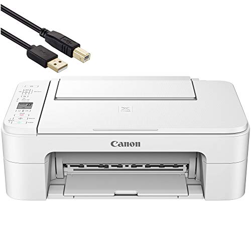 Canon PIXMA TS 3000 Series Wireless Inkjet All-in-One Printer - Print, Scan and Copy for Home or Office - up to 4800 x 1200 Resolution, 1.5 Segment LCD Display - White - BROAGE 6 Feet Printer Cable