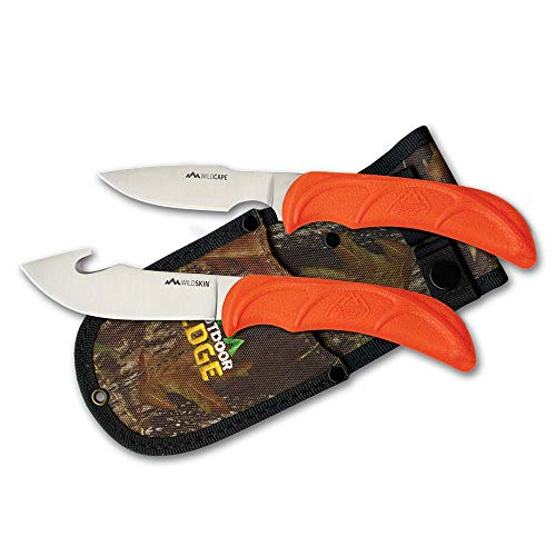 Outdoor Edge WildPair, Fixed Blade 2-Knife Hunting Combo Set with Deep Bellied Gut-Hook Skinner, Caping Knife and Mossy Oak Nylon Sheath