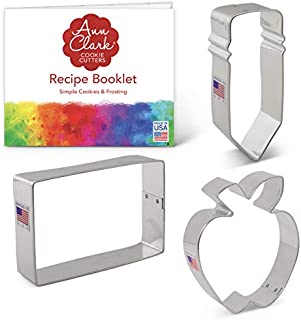 Ann Clark Cookie Cutters 3-Piece Back to School Cookie Cutter Set with Recipe Booklet, Apple, Pencil