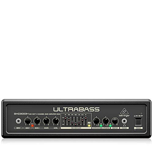 BEHRINGER BXD3000H Ultra-Lightweight 300-Watt 2-Channel Bass Amplifier Head with FBQ Spectrum Analyzer Black