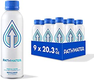 PATH Purified and pH Balanced Still Bottled Drinking Water in Eco-Friendly BPA-Free Bottle, Lightweight Aluminium Reusable Packaged Bottled Water 20.3 Fl Oz (Pack of 9)