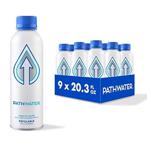 PATH Purified and pH Balanced Still Bottled Drinking Water in Eco-Friendly BPA-Free Bottle, Lightweight Aluminium Reusable Packaged Bottled Water 20.3 Fl Oz (Pack of 9)