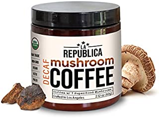 La Republica Organic Decaf Mushroom Coffee (30 Servings) with 7 Superfood Mushrooms, Great Tasting Instant Coffee Mix Includes Lion's Mane, Reishi, Chaga, Cordyceps, Shiitake, Maitake, and Turkey Tail