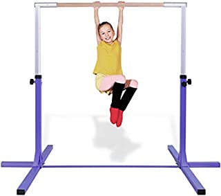 Costzon Gymnastic Training Bar, 3' to 5' Height Adjustable 1-4 Levels Exercise Kip Bar w/Double Locking Mechanism, Ideal for Indoors, Home, Gym Practice, Junior Horizontal Bar for Boys& Girls