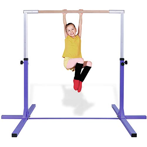 Costzon Gymnastic Training Bar, 3' to 5' Height Adjustable 1-4 Levels Exercise Kip Bar w/Double Locking Mechanism, Ideal for Indoors, Home, Gym Practice, Junior Horizontal Bar for Boys& Girls