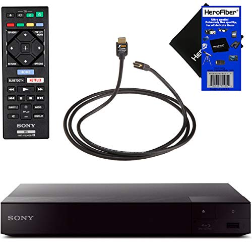 Sony BDPS6700 4K-Upscaling Blu-ray DVD Player with Super Wi-Fi + Remote Control, Bundled with Xtech High-Speed HDMI Cable with Ethernet + HeroFiber Gentle Cleaning Cloth