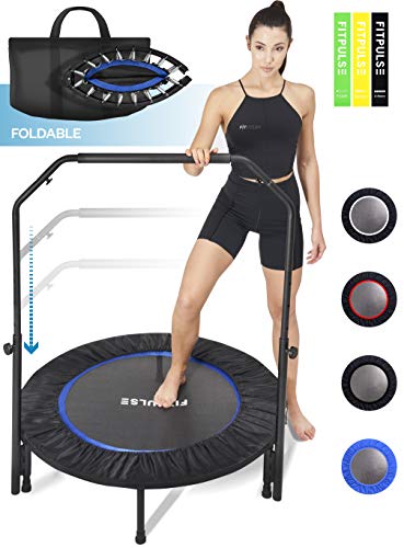 FITPULSE Mini Trampoline for Adults Rebounder Trampoline with Handle - Workout Trampoline for Adults Fitness Trampoline Small Trampoline Exercise Trampoline for Adults Indoor Trampoline Blue Ring