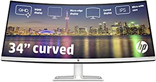 HP 34f 34 Curved Monitor with AMD FreeSync Technology | Ultra-Wide Quad HD Resolution (3440 × 1440p), IPS Display, and 3-Sided Low Bezel, 1-Yr Warranty (6JM50AA)