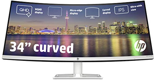 HP 34f 34 Curved Monitor with AMD FreeSync Technology | Ultra-Wide Quad HD Resolution (3440 × 1440p), IPS Display, and 3-Sided Low Bezel, 1-Yr Warranty (6JM50AA)