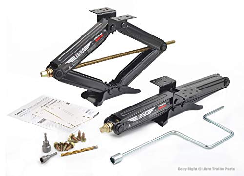 LIBRA Set of 2 5000lbs RV Trailer Stabilizer Leveling Scissor Jacks w/Dual Power Drill sockets & mounting Hardware Set 