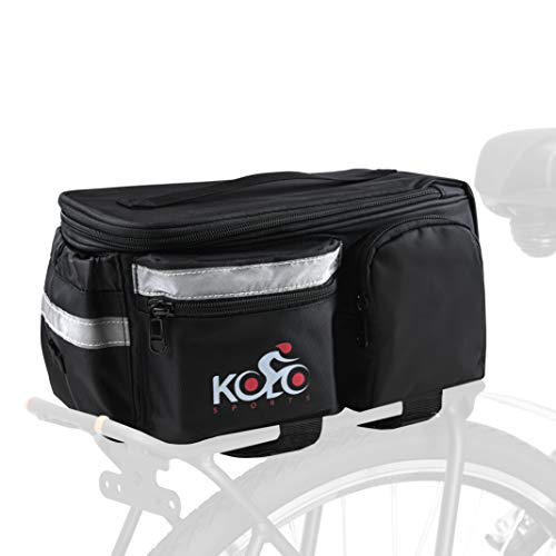 Kolo Sports Bike Panniers - Waterproof Bicycle Saddle Bags for Rear Rack with Extra Padded Foam Bottom and Side Reflectors - Convertible Bike Bag with Shoulder Strap, Zipper Pockets, and Bottle Case