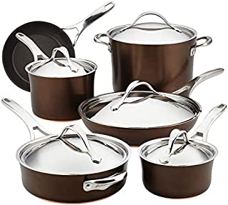 Anolon Nouvelle Copper Hard Anodized Nonstick Cookware Pots and Pans Set, 11 Piece, Sable