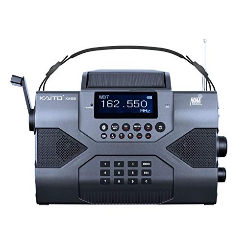 Kaito Emergency Radio Voyager Max KA900 Digital Solar Dynamo Crank Wind Up AM/FM/SW & NOAA Weather Stereo Radio Receiver with Bluetooth, Real-time Alert, MP3 Player, Recorder & Phone Charger, Black