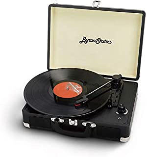 Byron Statics Vinyl Record Player, 3 Speed Turntable Bluetooth Record Player with 2 Built in Stereo Speakers, Replacement Needle, Supports RCA Line Out, AUX in, Portable Vintage Suitcase