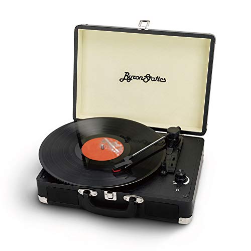 Byron Statics Vinyl Record Player, 3 Speed Turntable Bluetooth Record Player with 2 Built in Stereo Speakers, Replacement Needle, Supports RCA Line Out, AUX in, Portable Vintage Suitcase