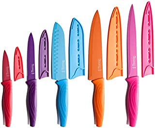 MICHELANGELO Kitchen Knife Set 10 Piece, High Carbon Stainless Steel Kitchen Knives Set, Knife Set for kitchen, Rainbow Knife Set, Colorful Knife Set- 5 Knives & 5 Knife Sheath Covers