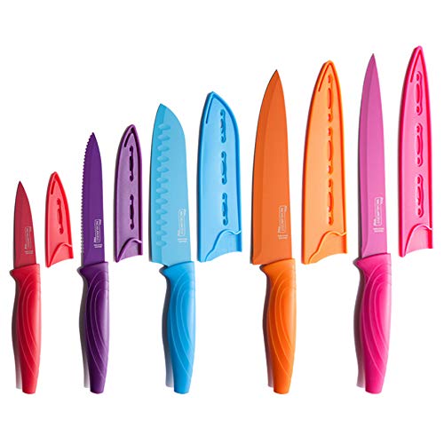 MICHELANGELO Kitchen Knife Set 10 Piece, High Carbon Stainless Steel Kitchen Knives Set, Knife Set for kitchen, Rainbow Knife Set, Colorful Knife Set- 5 Knives & 5 Knife Sheath Covers