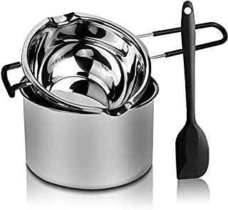 2 Pack Double Boiler Pot Set Stainless Steel Melting Pot with Silicone Spatula for Melting Chocolate, Soap, Wax, Candle Making (600ml and 1600ml)