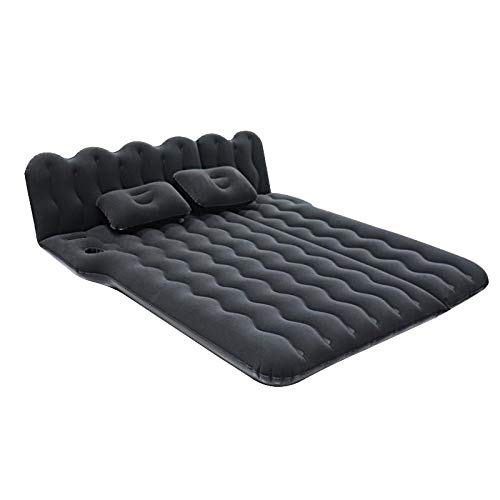 MYBC Car Air Mattress Pad with 2 Inflatable Pillows, Heavy-Duty Back Seat Sleeping Cushion for Camping, Travel, and Vacation, Leak-Resistant PVC (Black)