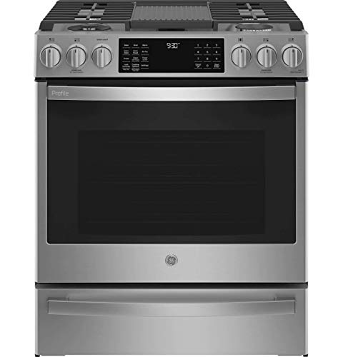 GE Profile PGS930YPFS 30 Smart Slide-In Gas Range with 5 Sealed Burners, 5.6 Cu. Ft. True Convection Oven, ADA Compliant, and Star-K Certified: Fingerprint Resistant Stainless Steel