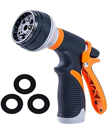 Garden Hose Nozzle | Hose Spray Nozzle | Water Hose Nozzle Sprayer | Heavy Duty 8 Adjustable Watering Patterns, Slip and Shock Resistant for Watering Plants, Cleaning, Car Wash and Showering Pets