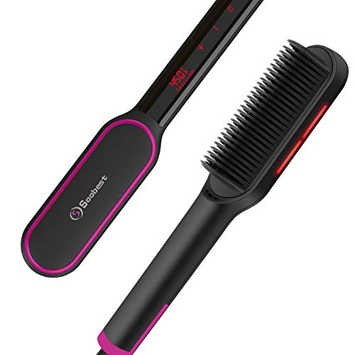 Soobest Ionic Hair Straightener Brush, Ceramic Hair Straightening Brush with Hot Comb, Fast Heating Up, Adjustable Temp, Anti-Scald, Auto off, Dual Voltage, Professional Hair Straightener, Salon Look