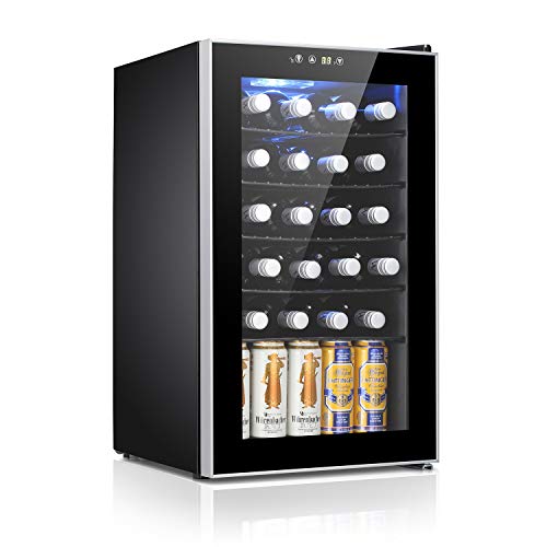 Antarctic Star 24 Bottle Wine Cooler/Cabinet Beverage Refigerator Mini Fridge Small Wine Cellar Soda Beer Counter Top Bar Quiet Operation Compressor Digital Freestanding Clear Glass Door for Office/Dorm